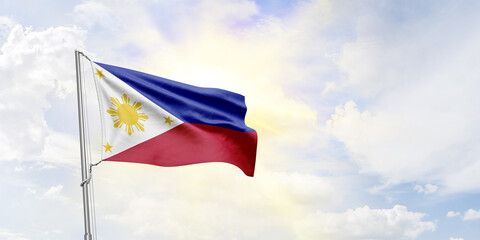 Philippines flag waving on sky background. 3D Rendering