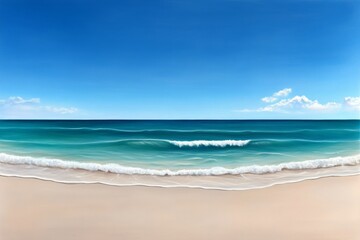 Fototapeta premium Watercolor painting of a cerulean ocean, with soft, flowing brushstrokes capturing the movement and light of the water under a clear sky