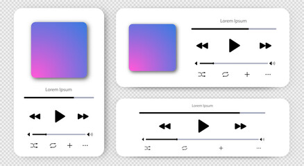 Podcast audio player bar template set with button play or pause and timelime. Audio player for songs, podcast playlist. Light theme. Vector © Chikichirony