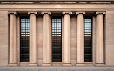 Fototapeta premium Close-up of a building facade with symmetrical windows, highlighting architectural precision