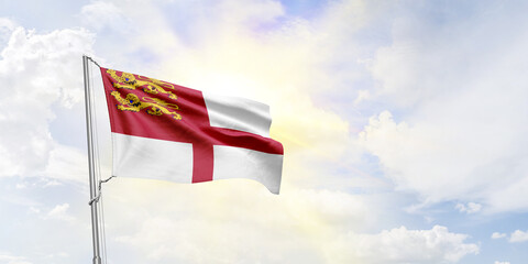 Sark flag waving on sky background. 3D Rendering