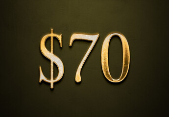 Old gold effect of 70 dollars with 3D glossy style Mockup.