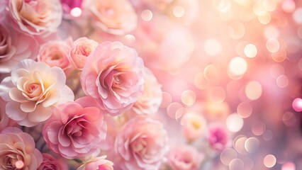 A blurred background in soft rose and blush pink tones, creating a warm and romantic visual effect.