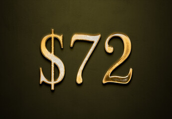 Old gold effect of 72 dollars with 3D glossy style Mockup.