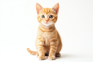 Obraz premium Cute orange tabby kitten sitting on white isolated background.
