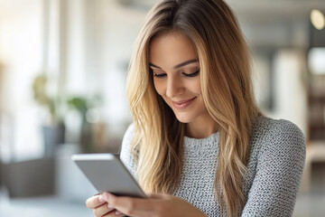 Connected and Happy: Woman Using Smartphone Indoors 