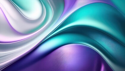 Fototapeta premium Flowing Abstract Waves: Serene Gradients of Teal, Purple, and Silver. Perfect for Modern Backgrounds, Tech Designs, or Minimalist Aesthetic Posters with Ample Copy Space for Branding or Marketing Text