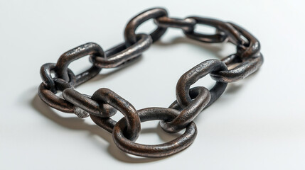 Obraz premium Old, rusty chain on a white background showcases its strength and history. Close-up captures intricate metal links, highlighting texture and pattern