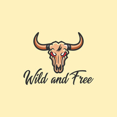 Longhorn lettering logo design vintage old bull vintage vector lettering