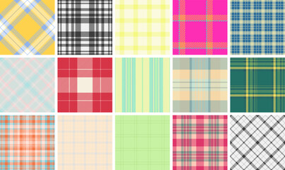 Colorful plaid designs featuring horizontal stripes, ideal for textile prints, invitations, and repeating wallpapers with a Scottish influence.