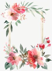 marco de flores de acuarela con linea dorada