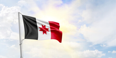 Udmurtia flag waving on sky background. 3D Rendering