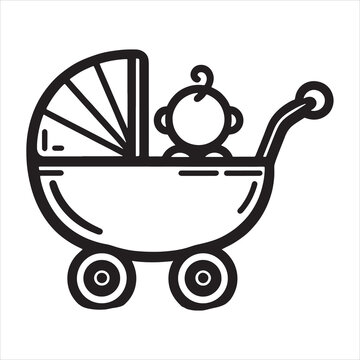 recommend clip art: Baby Car Line Art silhouette on white background
                    