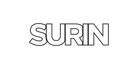 Surin in the Thailand emblem. The design features a geometric style, vector illustration with bold typography in a modern font. The graphic slogan lettering.