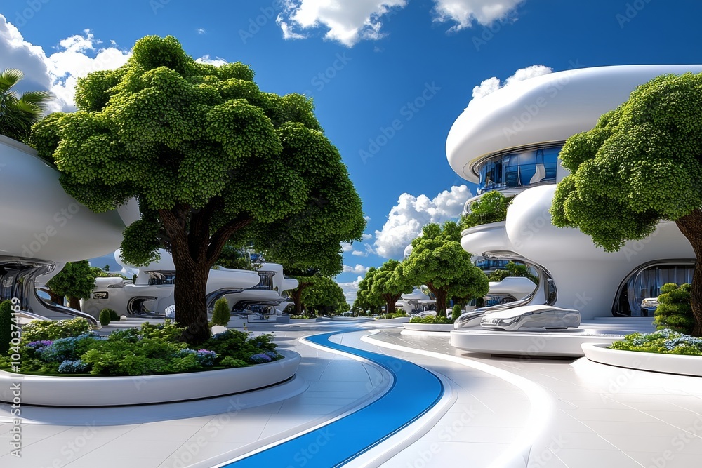Poster 3D digital rendering of a futuristic Objectivist city, with clean lines and towering structures representing individual achievement and rational design