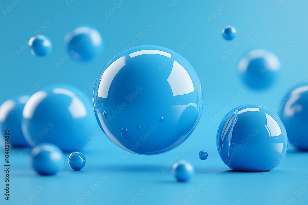 Aufkleber 3D digital rendering of cerulean spheres, floating in space with soft shadows and light reflections, creating a futuristic, abstract scene