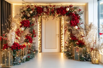 Christmas decoration in the form of an arch in the room
