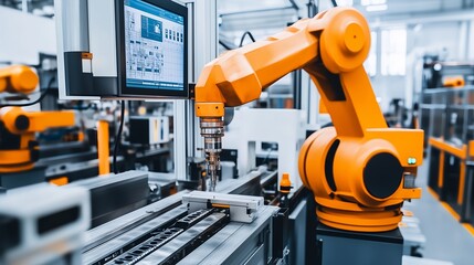 Industrial Robotics Arm in Automated Manufacturing Facility - High-Tech Automation