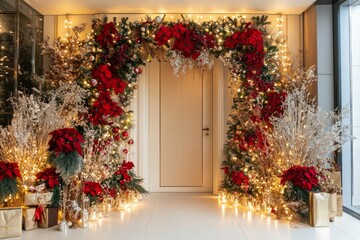 Fototapeta premium Christmas decoration in the form of an arch in the room 