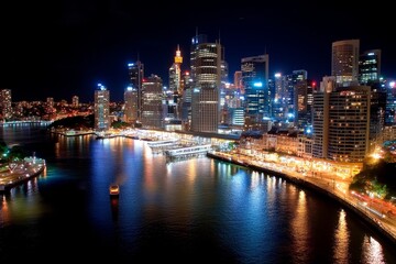 Fototapeta premium Bright city skyline at night, showcasing the triumph of human achievement and the power of industrial civilization