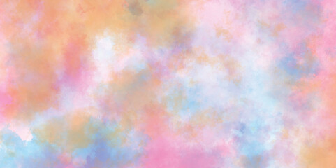 Abstract cloudy gradient background with multicolor cloudy stains, multicolor clouds texture watercolor picture painting illustration, Pastel colors wet effect hand drawn soft watercolor background.