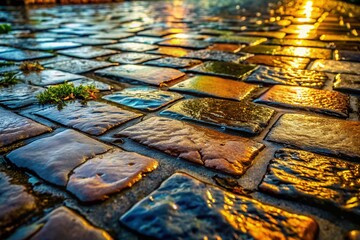 Obraz premium Weathered Stone Pavement with Rain Effects and Natural Texture