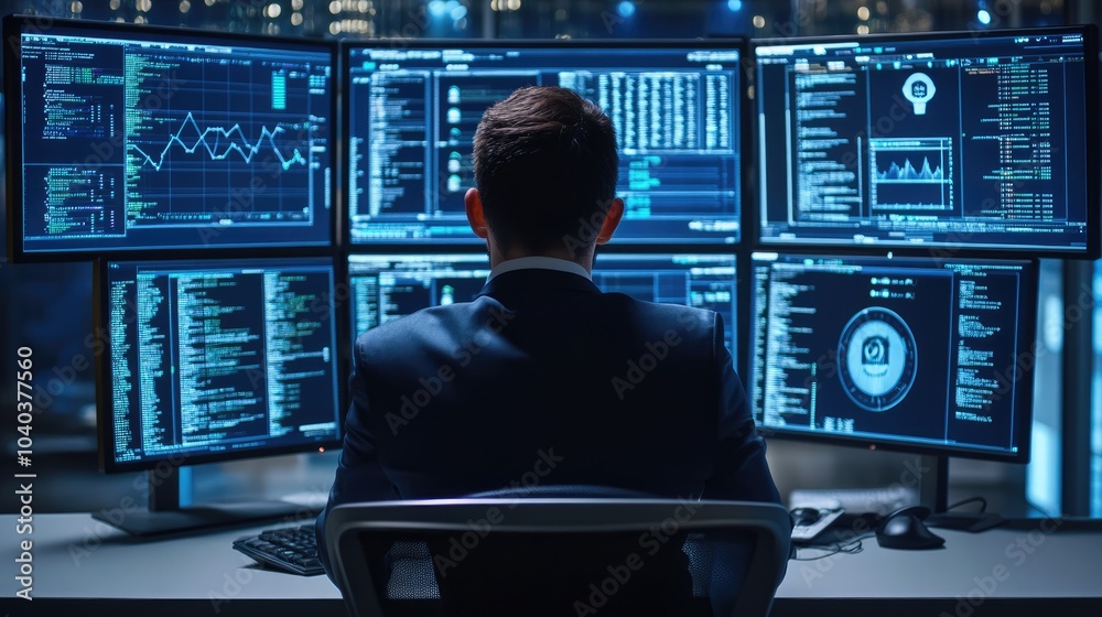 Poster exploring the world of data analysis a glimpse into the life of a data scientist surrounded by techn
