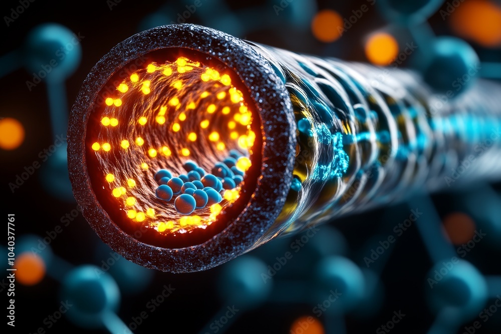 Poster close-up of a human cell membrane, showing lipid bilayers and ion channels embedded in the membrane,