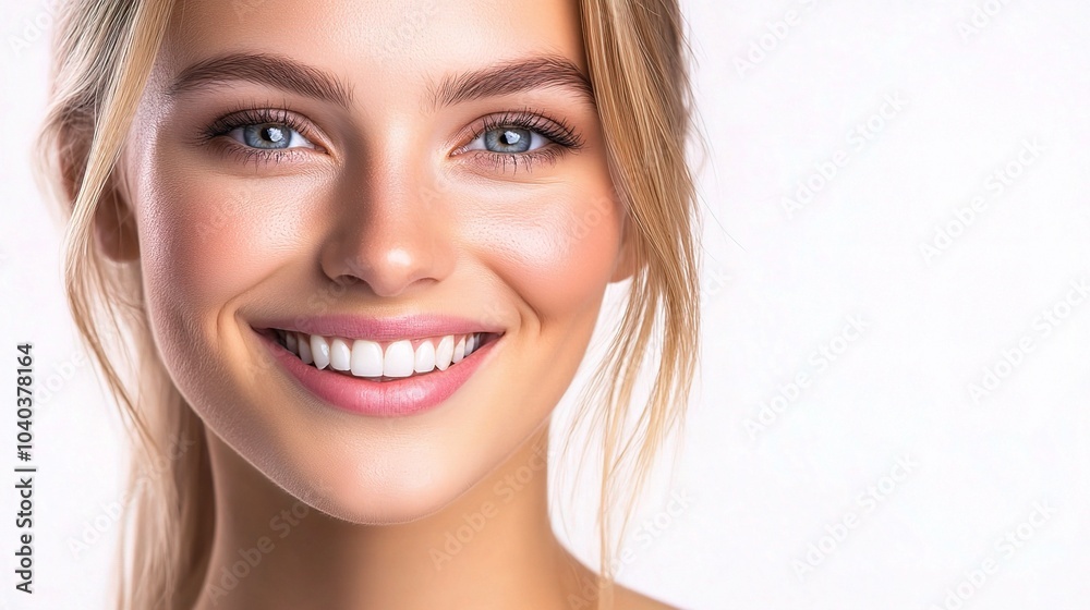 Wall mural Smiling Blonde Woman Portrait with Fresh Look