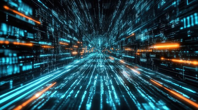 Exploring the digital cosmos a journey through high-speed data streams visualized with neon lights
