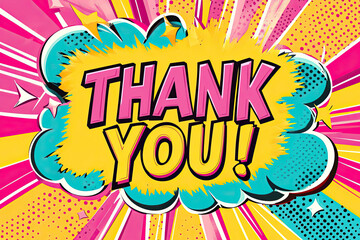 Bright and colorful comic book style Thank you word explosion