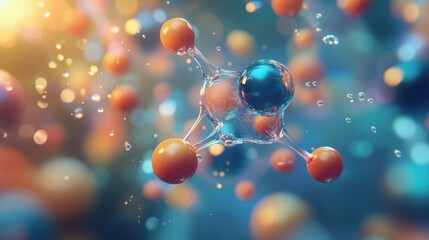 A detailed close-up of a molecular structure, showing interconnected atoms and bonds, rendered in a futuristic 3D scientific visualization.
