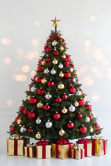 Christmas tree with presents, Christmas tree decorations, christmas tree with lights, Xmas copy-space