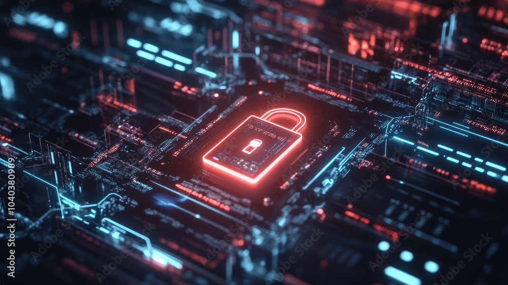 Poster exploring the intersection of cybersecurity and digital innovation a visual representation of locked