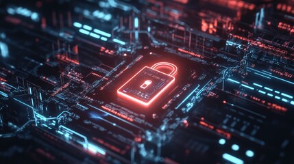 Obraz premium Exploring the intersection of cybersecurity and digital innovation a visual representation of locked data in a high-tech environment