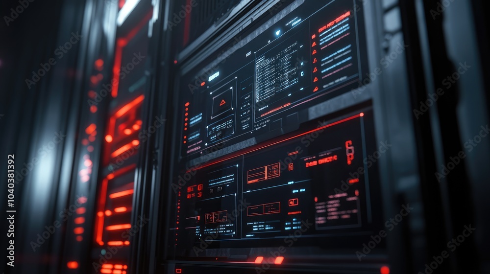 Poster exploring the intricacies of advanced technology through dynamic digital interfaces and user interac