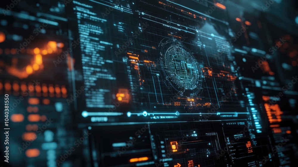 Poster futuristic digital interface with data visualization elements representing advanced technology conce