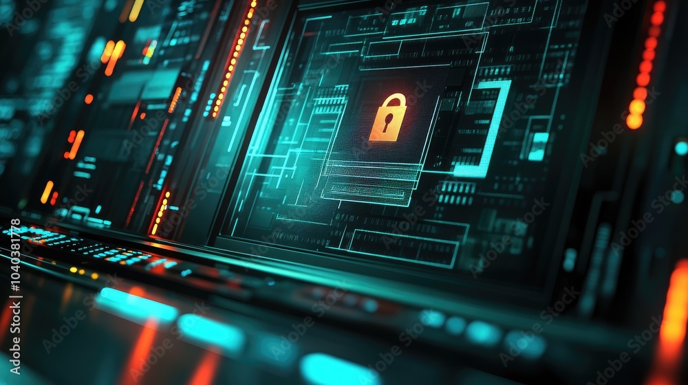 Poster exploring cybersecurity the intersection of advanced technology and data protection in the digital a