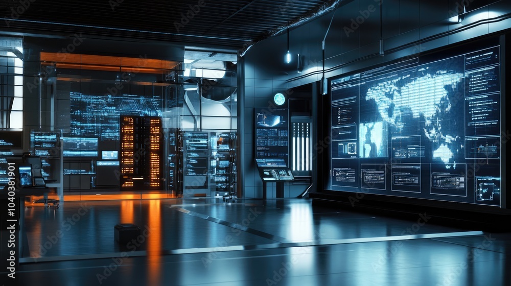 Poster futuristic data center a high-tech environment for advanced computing and global connectivity