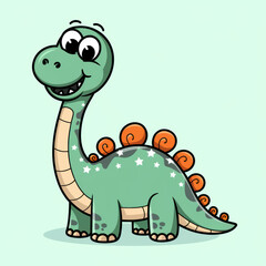 Naklejka premium Adorable Cartoon Dinosaur with Spikes on Green Background 