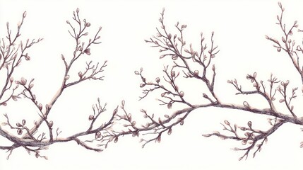 Fototapeta premium Hand-drawn seamless borders featuring winter branches, perfect for holiday decorations