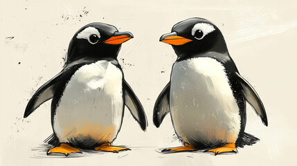 Obraz premium Penguin Sketch Vector Illustration in Stylized Art Style