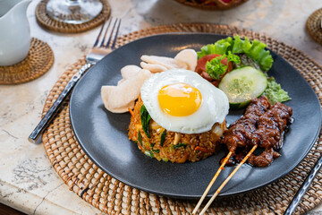 Delicious Fried Rice with Satay and Egg