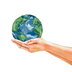 earth in hand Hand drawn illustration on a transparent background