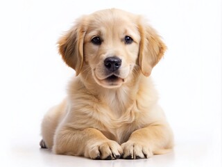 Young Golden Retriever Puppy Sitting on White Background - Cute Pet Photography for Stock Images