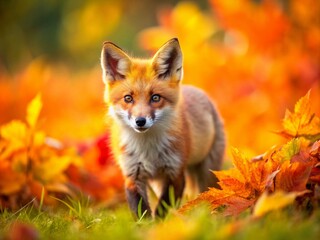 Young Red Fox in Autumn Meadow - Tilt-Shift Photography
