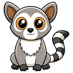 Smiling Cartoon Lemur Sitting Adorably