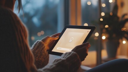 Exploring digital security engaging with a tablet interface in a cozy environment