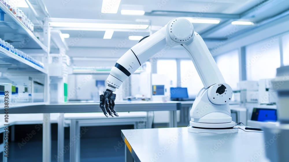 Poster An advanced robotic system monitoring environmental conditions in a clean energy research lab, modern and innovative environment with a focus on environmental technology, Environmental style