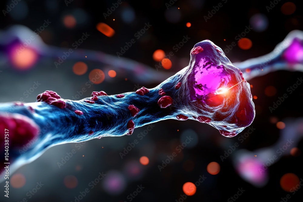 Poster hyper-realistic view of a human cell membrane, with detailed phospholipids and proteins forming a co
